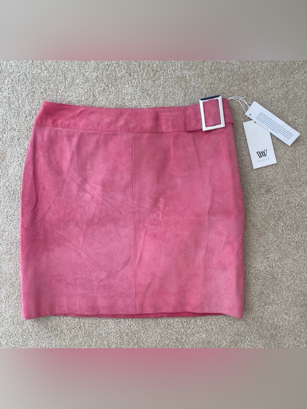 Worth Suede Pink Mini Skirt with Buckle Detail